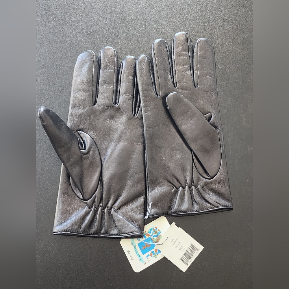Portolano Leather & Cashmere Gloves in black, size 8.5, NEW!! w/ tags